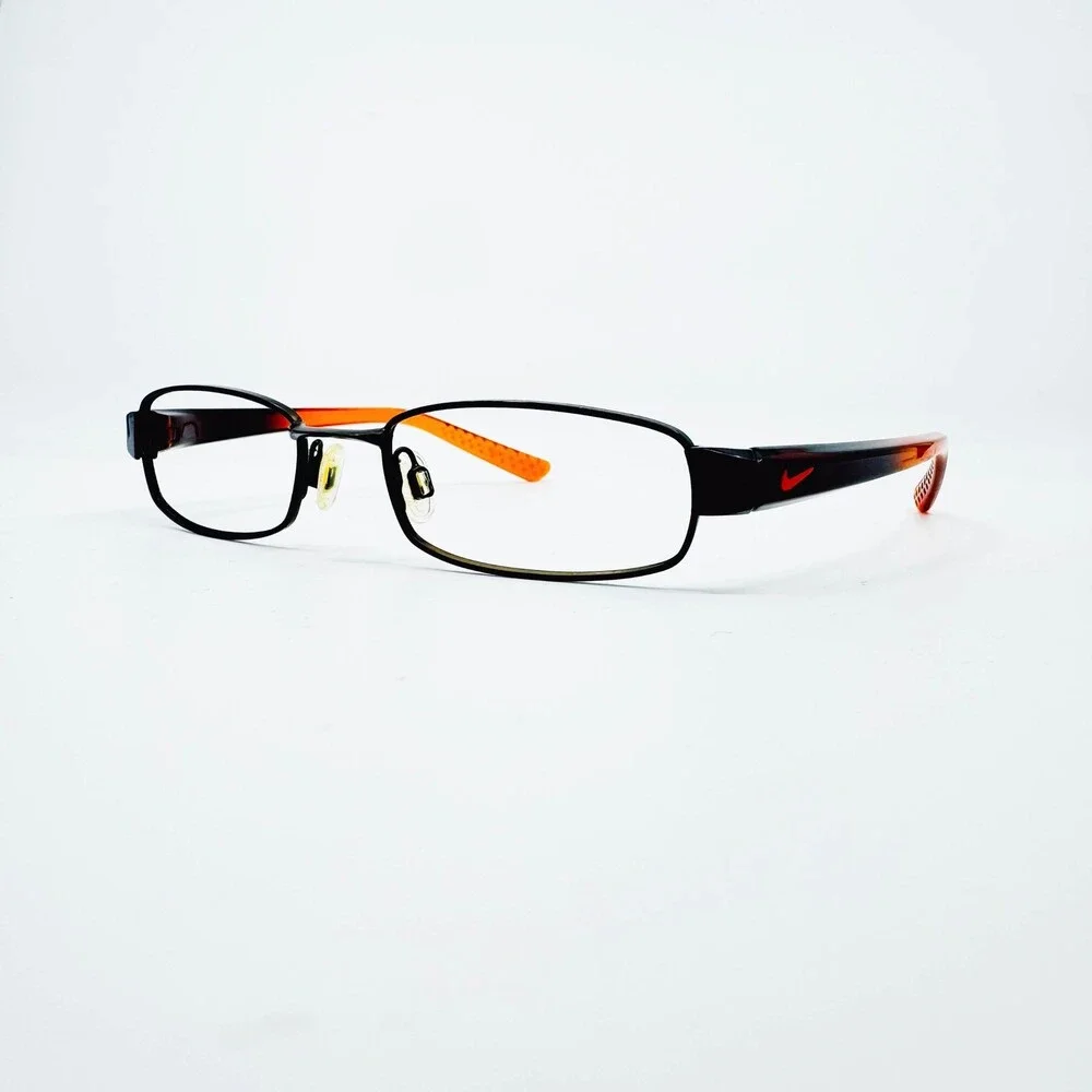 Nike Eyeglasses Mens Black Orange Rectangular NIKE 4166 008 48-18-140